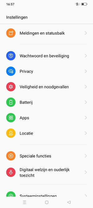 Scroll naar en selecteer Batterij