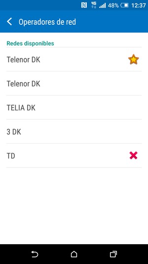 Seleccione un operador de red de la lista