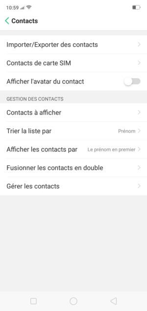 Sélectionnez Contacts de carte SIM