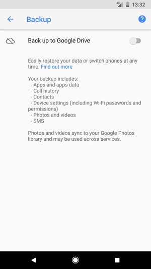 Turn on Back up to Google Drive