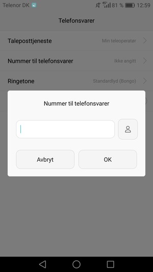 Skriv inn Nummer til telefonsvarer og velg OK