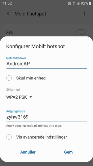 Indtast en adgangskode på minimum 8 tegn og vælg Gem