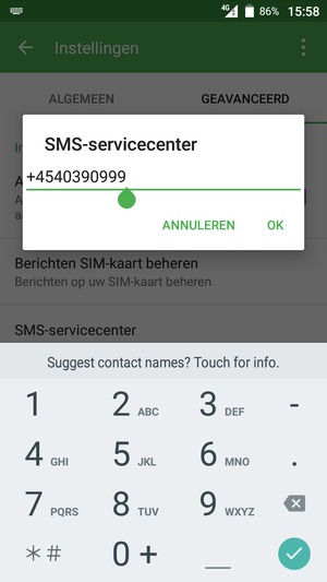 Voer het SMS-servicecenter nummer in en selecteer OK