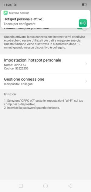 Il telefono è ora pronto per essere usato come modem