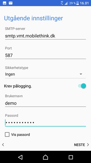 Skriv inn utgående serveradresse
