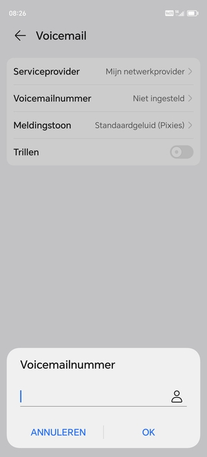 Voer het Voicemailnummer in en selecteer OK