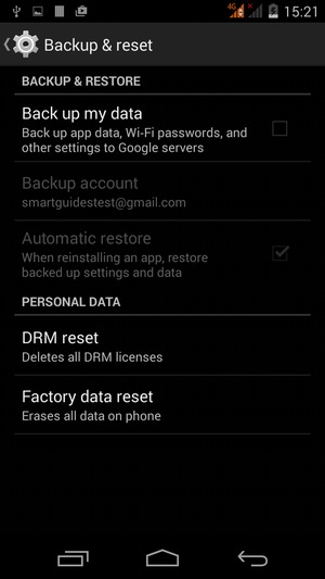 Check the Back up my data checkbox