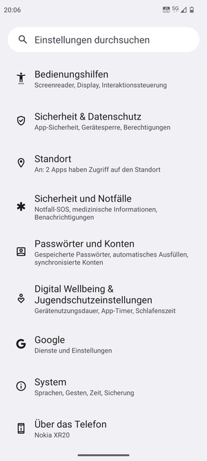 Scrollen Sie und wählen Sie Passwörter und Konten