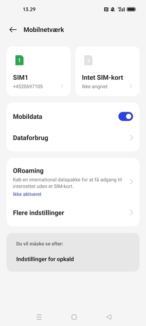 Vælg SIM1 eller SIM2