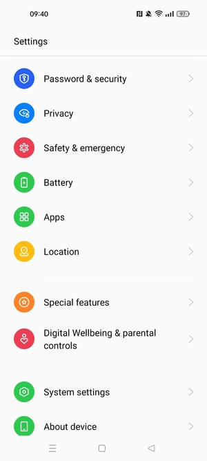 Scroll to and select Password & security