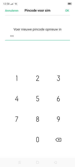 Bevestig uw nieuwe pincode voor sim en selecteer OK
