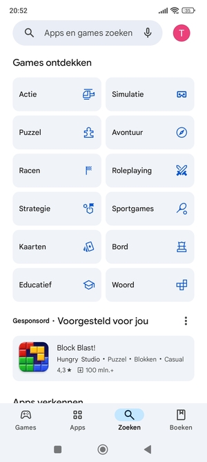 Selecteer de zoekbalk