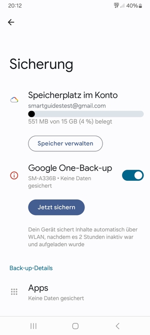 Wählen Sie Speicherplatz im Konto