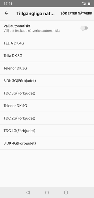 Välj en nätverksoperatör från listan
