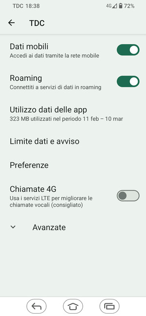 Attiva o disattiva Roaming