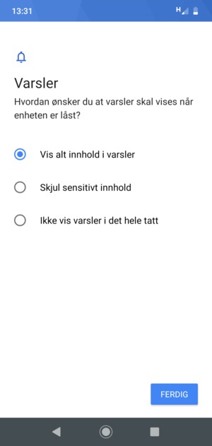 Velg ønsket alternativ og velg FERDIG
