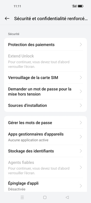 Faites défiler et sélectionnez Verrouillage de la carte SIM