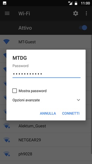 Inserisci la password del Wi-Fi e seleziona CONNETTI