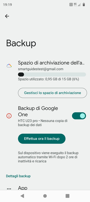 Seleziona Spazio di archivazione dell'account