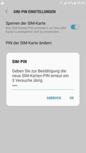 Bestätigen Sie Ihre neue SIM-PIN und wählen Sie OK