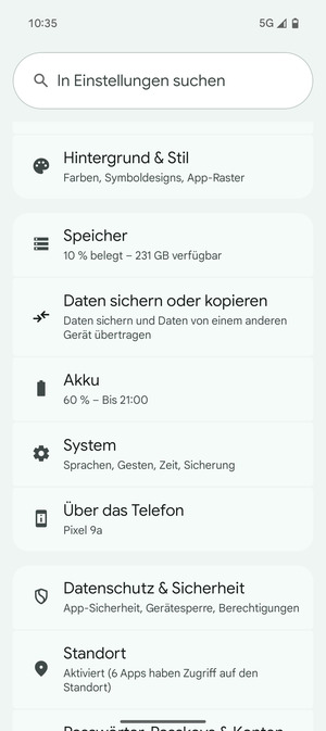 Scrollen Sie und wählen Sie System