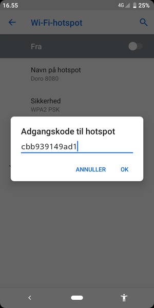 Indtast en Wi-Fi-hotspot adgangskode på minimum 8 tegn og vælg OK