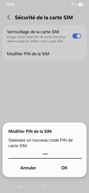 Saisissez votre Nouveau code PIN de carte SIM et sélectionnez OK