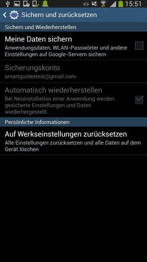 Aktivieren Sie das Kontrollkästchen Meine
Daten sichern