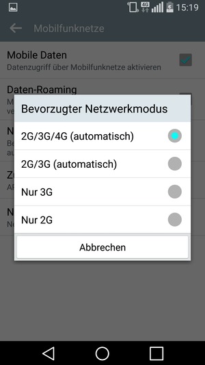 Wählen Sie Nur 2G, um 2G zu aktivieren