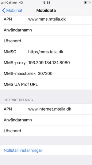 Scrolla till och välj Nollställ inställningar