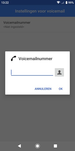 Voer het Voicemailnummer in en selecteer OK