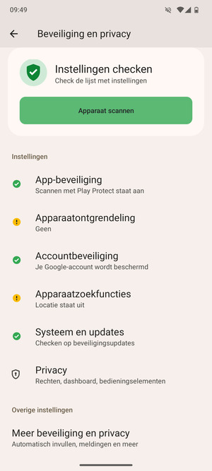 Om de pin voor de simkaart te wijzigen, ga naar het Beveiliging en privacy-menu en selecteer Meer beveiliging en privacy