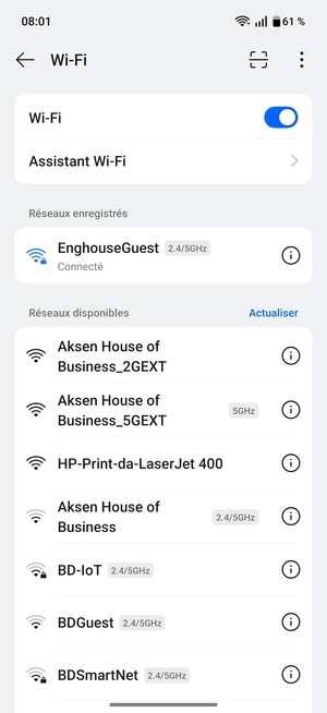 Vous êtes maintenant connecté au réseau Wi-Fi