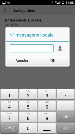 Saisissez le N° messagerie vocale et sélectionnez OK