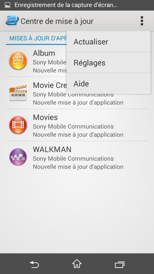 Sélectionnez le bouton du Menu puis Actualiser