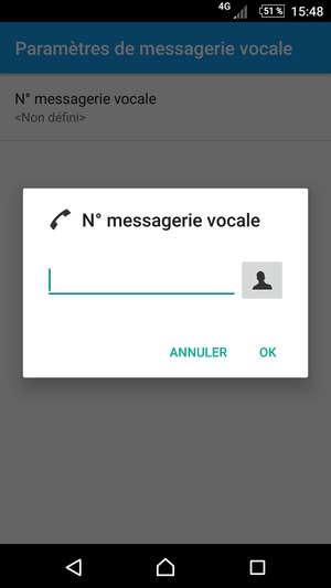 Saisissez le N° messagerie vocale et sélectionnez OK