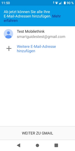 Wählen Sie WEITER ZU  GMAIL