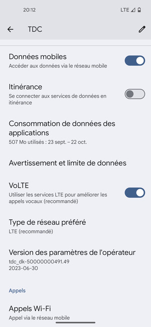 Faites défiler et sélectionnez  Type de réseau préféré