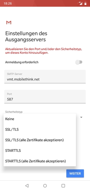 Wählen Sie Keine und WEITER