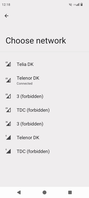 Select a network operator from the list