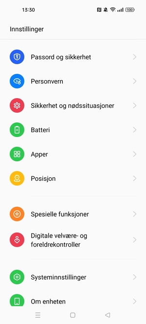Bla til og velg Passord og sikkerhet