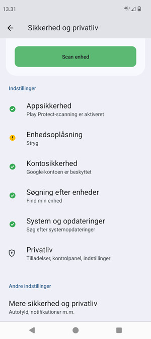 Scroll til og vælg Mere sikkerhed og privatliv
