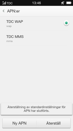 Din telefon kommer återgå till standardinställningar för internet och MMS.