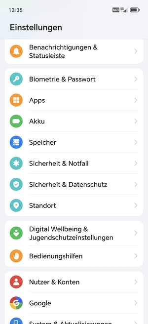 Scrollen Sie und wählen Sie Sicherheit & Datenschutz