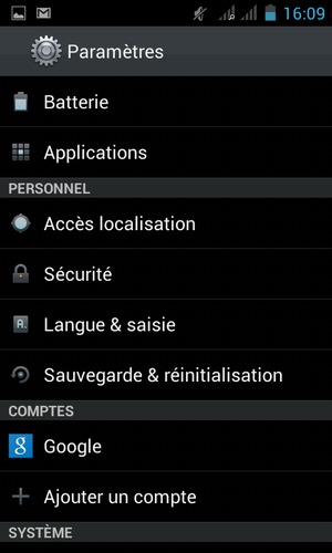 Faites défiler et sélectionnez Sécurité