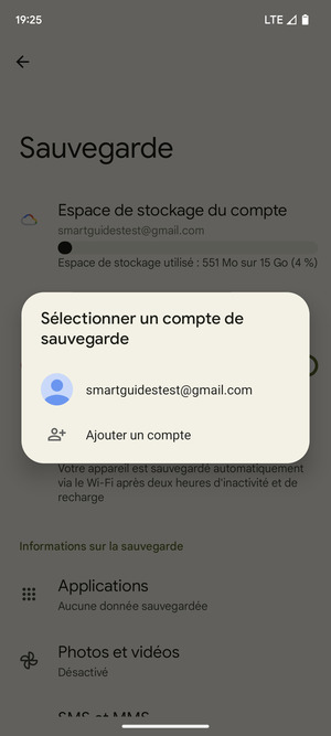 Sélectionnez votre compte de sauvegarde