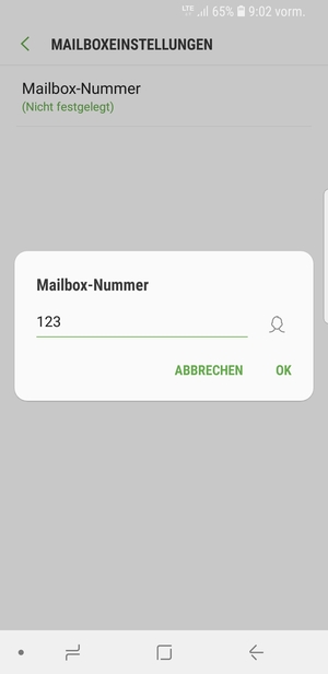 Geben Sie die Mailbox-Nummer ein und wählen Sie OK