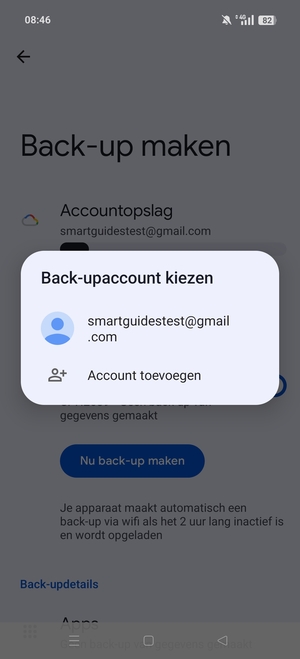 Selecteer uw back-up-account