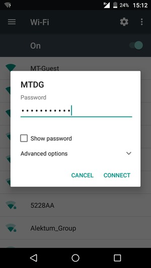 Enter the Wi-Fi password and select CONNECT