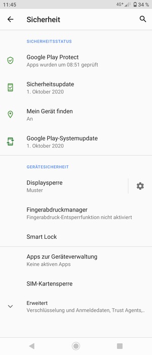 Um die PIN für die SIM-Karte zu wechseln, scrollen Sie und wählen Sie SIM-Kartensperre